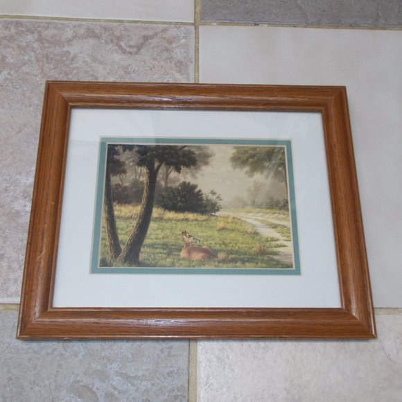 Scenic wildlife print  matted & framed, approximately11 3/4"x9 3/4" - Picture 3 of 4